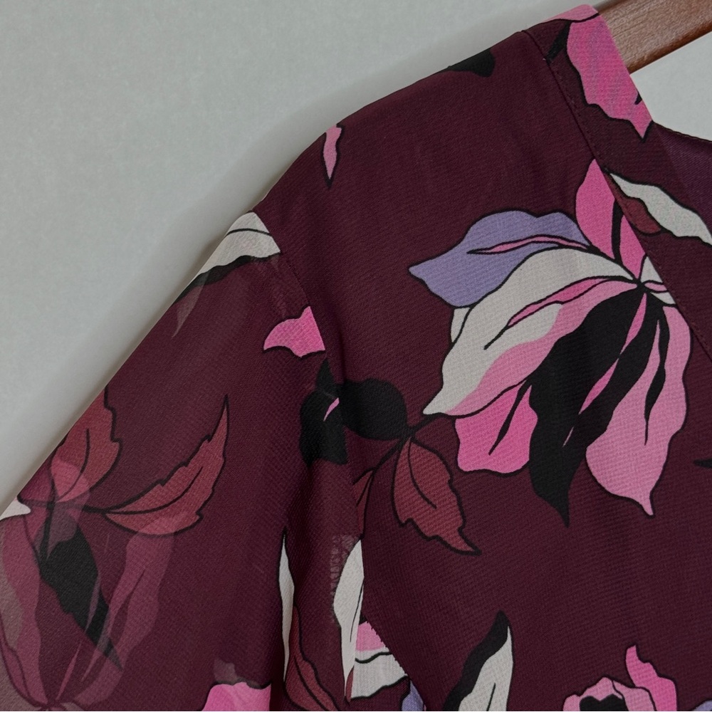 Lane Bryant Blouse Dark Floral Sheer Cranberry Plum Plus Purple Burgundy Size 18 - Picture 4 of 16